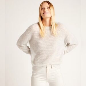 Quince Light Gray Baby Alpaca Wool Blend Diamond Stitch Crew Neck Sweater-Size M